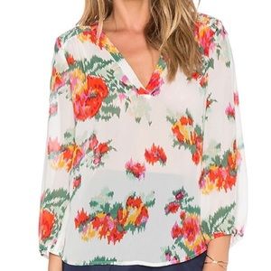Joie Axcel Floral Ikat-Printed Silk Blouse